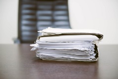 desk with documents on it