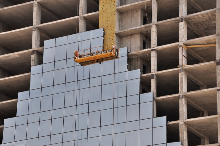 swing stage on construction site