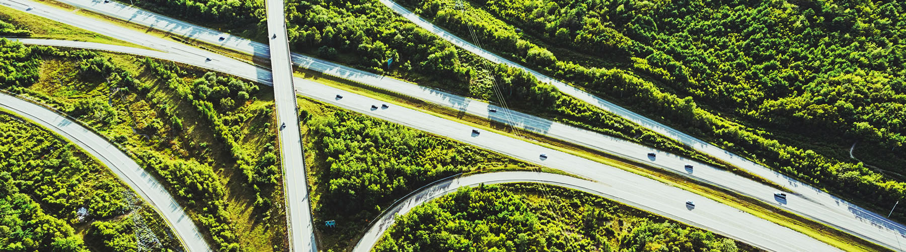 An aerial view of a highway interchange